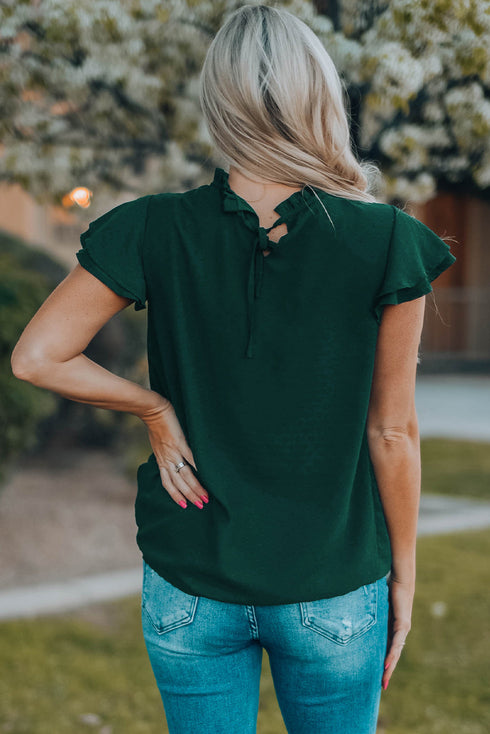 Tiered Sleeve Frilled Neck Dotted Top